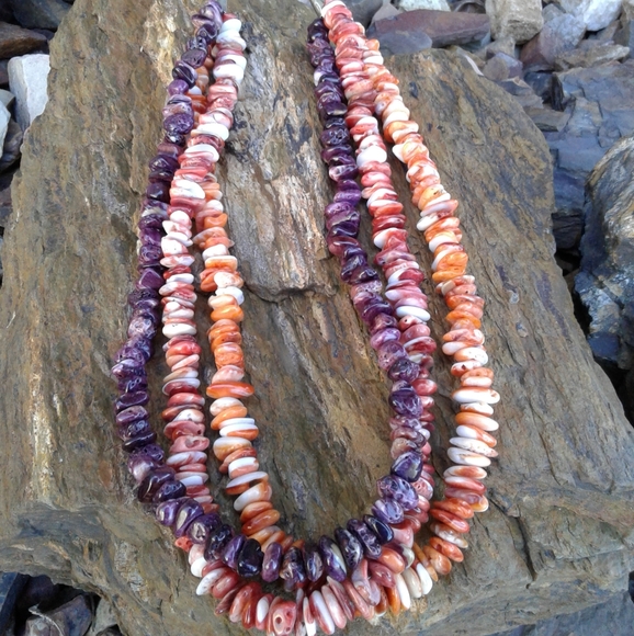 Sterling Silver 3 Shades Spiny Oyster NECKLACE - Picture 6 of 7